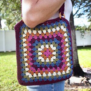 Granny Square Crochet Tote Bag | Upcycled Cotton Lining | Handmade